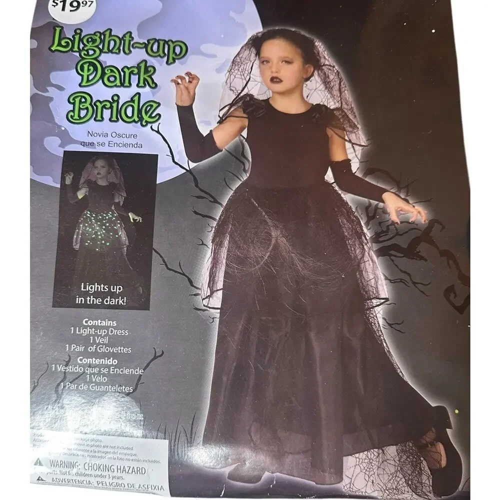 Dark Bride Vampiress Light Up in Dark Halloween Costume Girls 8-10 NEW
